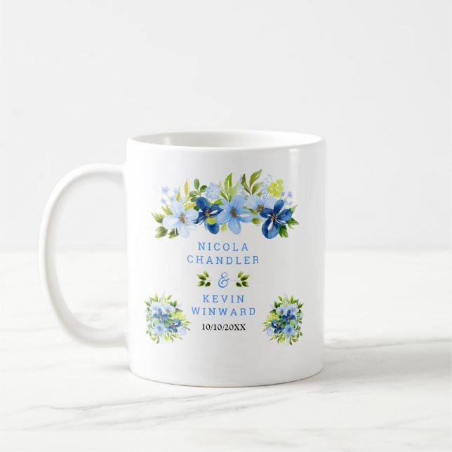 Caneca De Café Blue and Navy Flowers with Foliage Wedding (Esquerda)