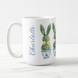 Caneca De Café Blue and White Chinoiserie With Rabbit Topiary