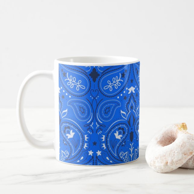 Caneca De Café Blue Bandana Pattern Cute (Com Donut)