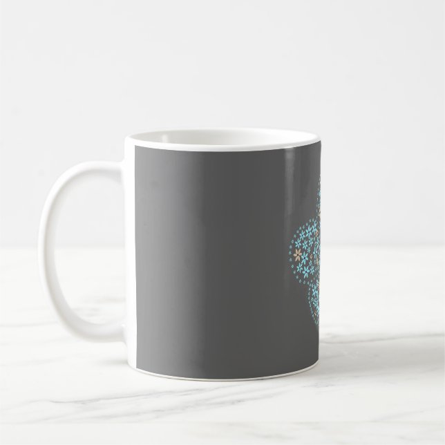 Caneca De Café Blue Beige Floral Bloom – Dark Grey Botanical Mode (Esquerda)