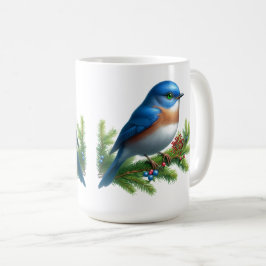 Caneca De Café Blue Bird e Berries Holiday Motif