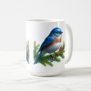 Caneca De Café Blue Bird e Berries Holiday Motif