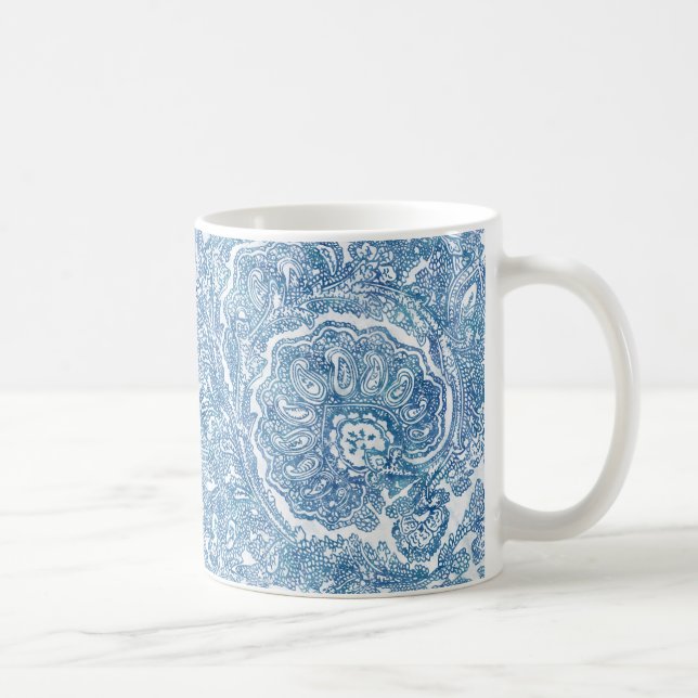 Caneca De Café Blue Boho Paisley Pattern (Direita)