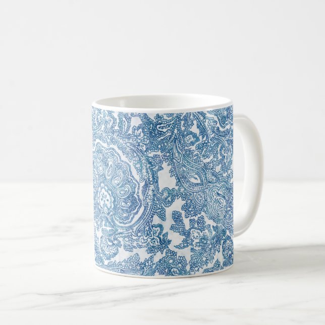 Caneca De Café Blue Boho Paisley Pattern (Frente Esquerda)