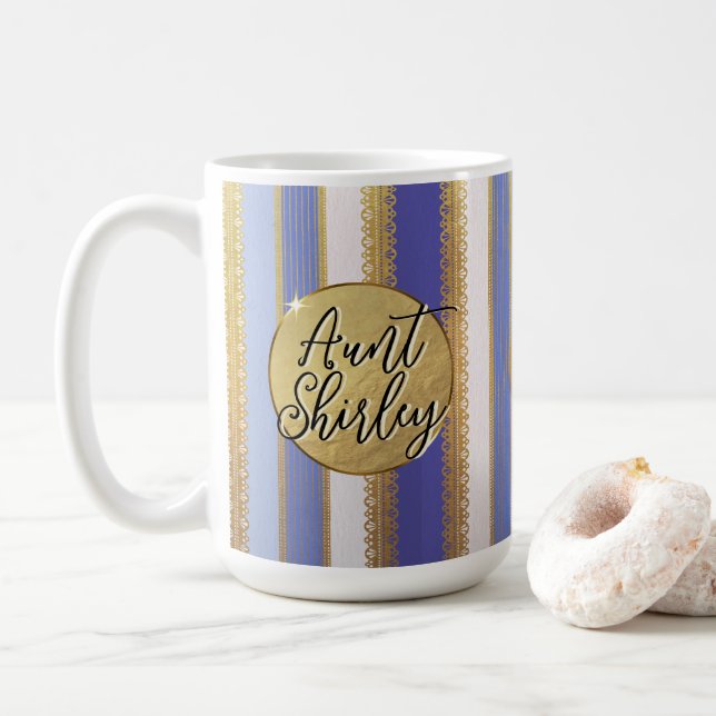 Caneca De Café Blue Bougie Stripes Coffee Mug Personalizado (Com Donut)