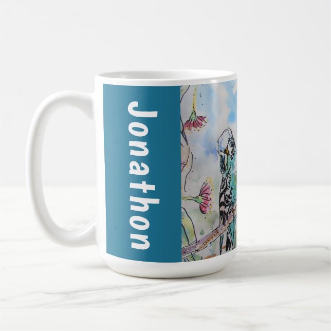 Caneca De Café Blue Budgie Budgies Parrots Husbands Mens Name (Esquerda)