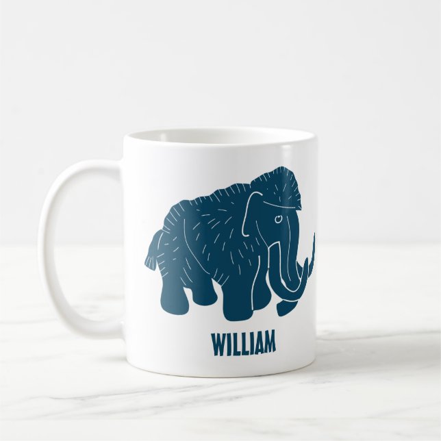 Caneca De Café Blue Cartoon Wooly Mammoth Personalizado (Esquerda)
