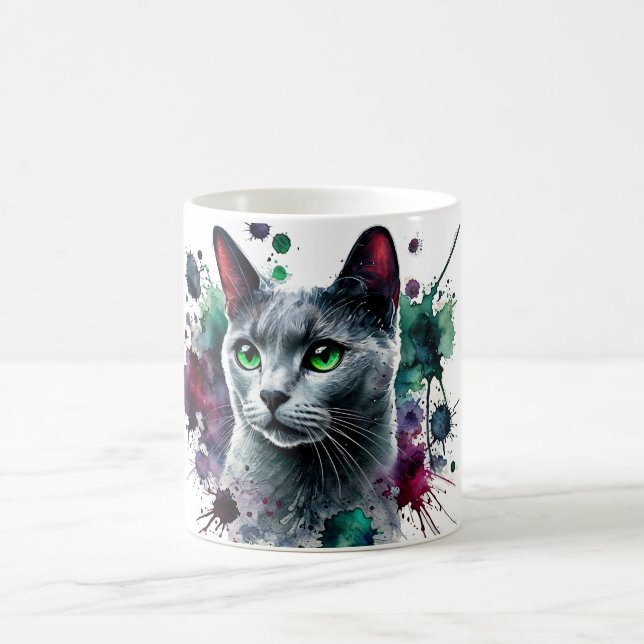 Caneca De Café Blue Cat Watercolor russo (Centro)