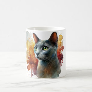 Caneca De Café Blue Cat Watercolor russo