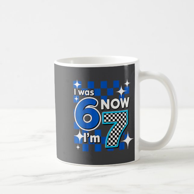 Caneca De Café Blue Checkered I Was 6 Now I'm 7 Birthday  (Direita)