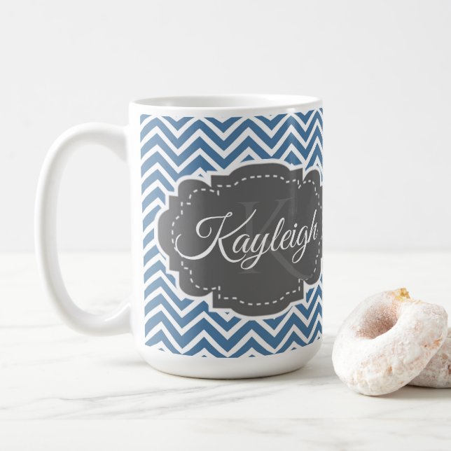 Caneca De Café Blue Chevron Personalizado Coffee Mug (Com Donut)