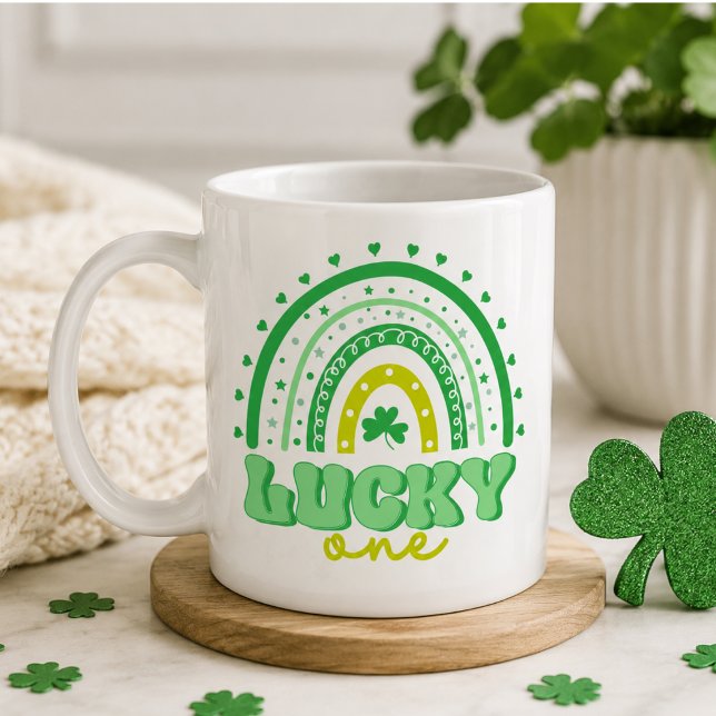 Caneca De Café Blue Clover & Rainbow Lucky One Primeiro Aniversár (Blue Clover & Rainbow Lucky One First Birthday Coffee Mug)