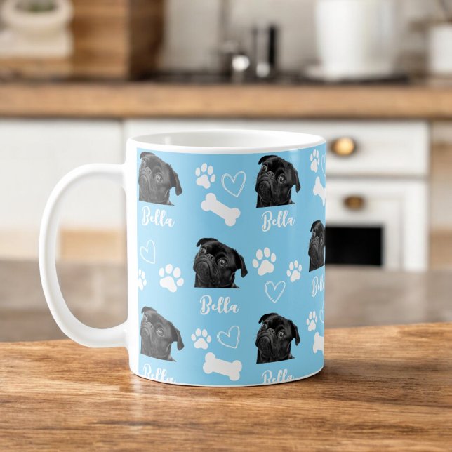 Caneca De Café Blue Custom Paw Print Dog Lover Pet Photo (Criador carregado)