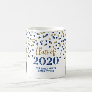Caneca De Café Blue Dourado Class of 2020 Photo Graduation Mug