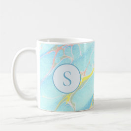 Caneca De Café Blue Dourado Padrão Mármore Personalizado Monogram