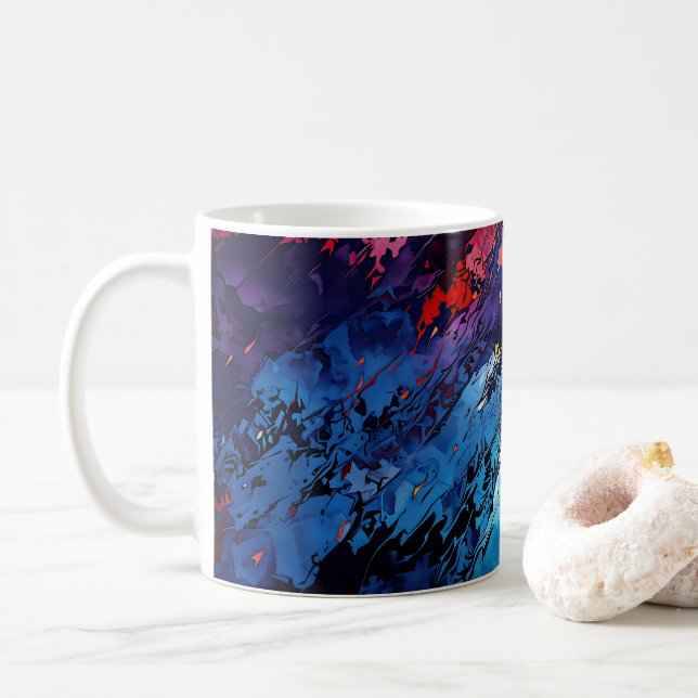 Caneca De Café Blue Ember Blue Red Contemporâneo Abstrato Art (Com Donut)