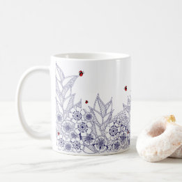 Caneca De Café Blue Floral Botanical Border Mug