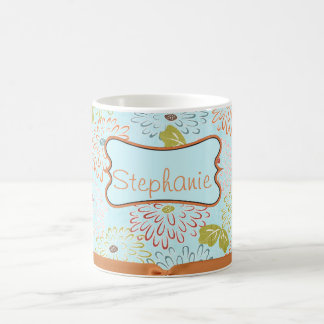 Caneca De Café Blue Floral Custom Name Coffee Mug