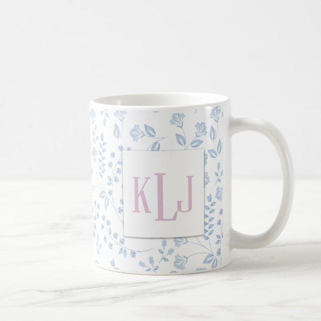 Caneca De Café Blue Floral Pattern 11 oz Classic Mug (Direita)