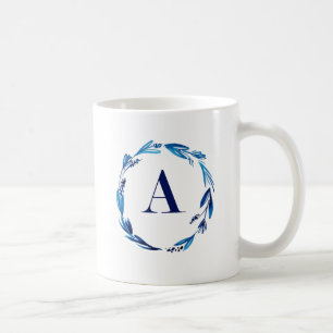 Caneca De Café Blue Floral Wreath 'A'