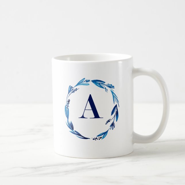 Caneca De Café Blue Floral Wreath 'A' (Direita)