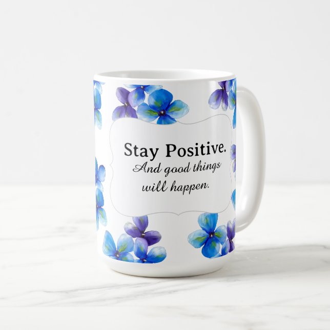 Caneca De Café Blue flower coffee mug positive statement  (Frente Esquerda)