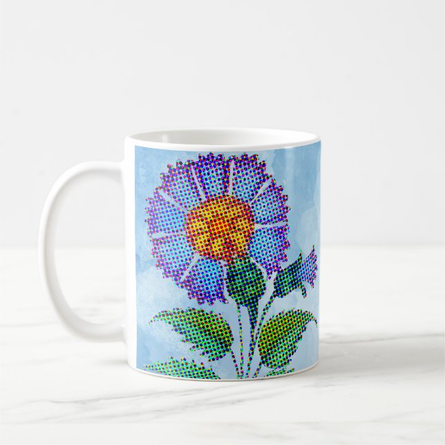 Caneca De Café Blue Flower Halftone on Blue Fine Art (Esquerda)