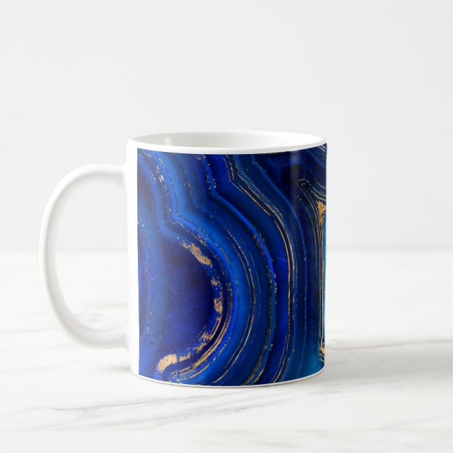 Caneca De Café Blue Geode e Dourada Arte Digital (Esquerda)