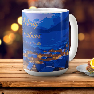 Caneca De Café Blue Gold Natal Personalizado Aldeia de Inverno