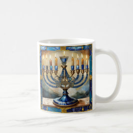 Caneca De Café Blue Hanukkah Menorah