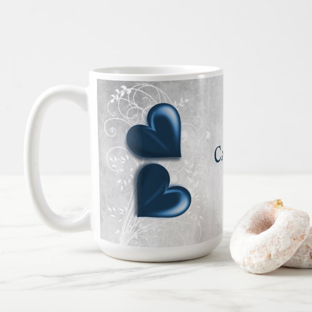 Caneca De Café Blue Hearts Personalised Coffee Mug (Com Donut)
