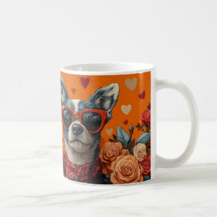 Caneca De Café Blue Heeler Com Rosas do Dia dos Namorados