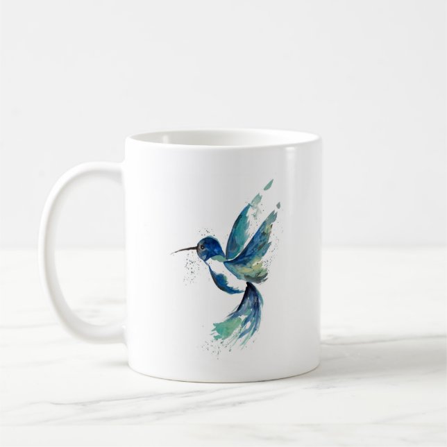Caneca De Café Blue Hummingbird Watercolor (Esquerda)