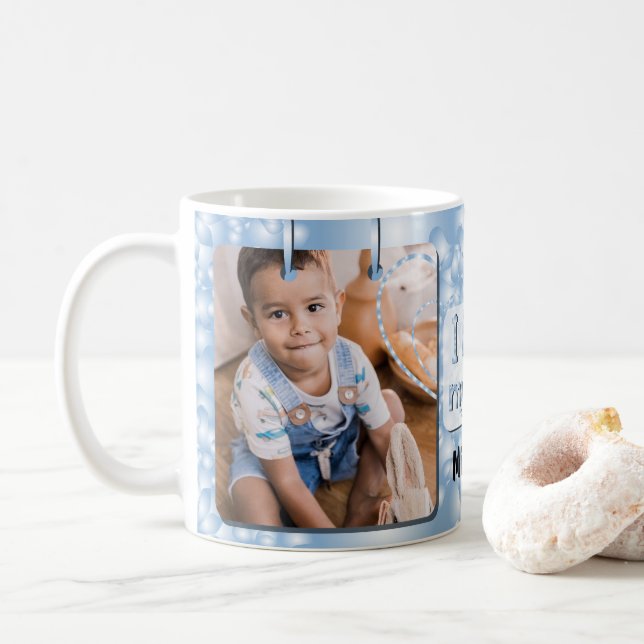 Caneca De Café Blue I Love My Son Photo & Name (Com Donut)
