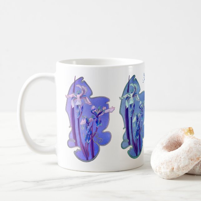 Caneca De Café Blue Iris Floral Art Personalizado (Com Donut)