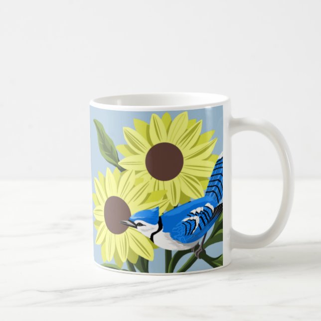 Caneca De Café Blue Jay Bird Among Sunflowers (Direita)