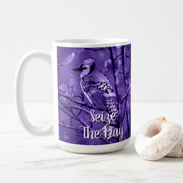 Caneca De Café Blue Jay Bird Purple Abstract Art Personalized (Com Donut)