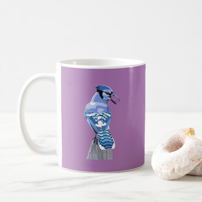 Caneca De Café Blue Jay brilhante (Com Donut)