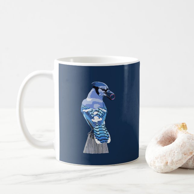Caneca De Café Blue Jay brilhante (Com Donut)