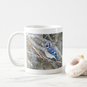 Caneca De Café Blue Jay em uma tempestade de neve