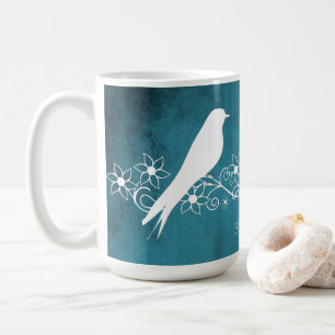 Caneca De Café Blue Lovebird Floral Vine Personalizada Café Mug