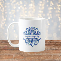 Blue Mandala Art Nome Personalizado Café Mug