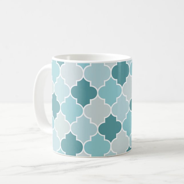 Caneca De Café Blue Marroquino Trellis, Laticework, Quatrefoil (Frente Esquerda)