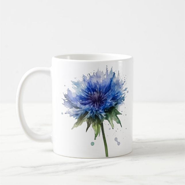 Caneca De Café Blue Meadow Magic: Arte de Cornflower com aquarela (Esquerda)