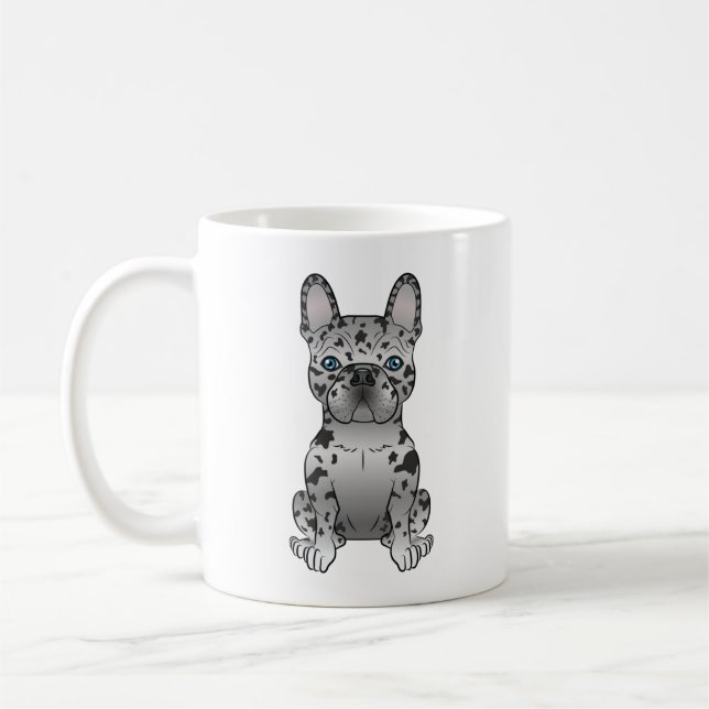 Caneca De Café Blue Merle French Buldogue / Frenchie Cartoon Dog (Esquerda)