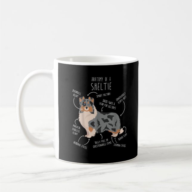 Caneca De Café Blue Merle Sheltie Shetland Sheepdog Anatomia, Fun (Esquerda)