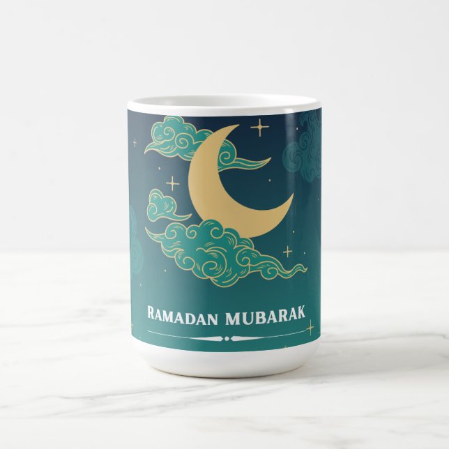 Caneca De Café Blue Modern Ramadan Mubarak Mug (Centro)