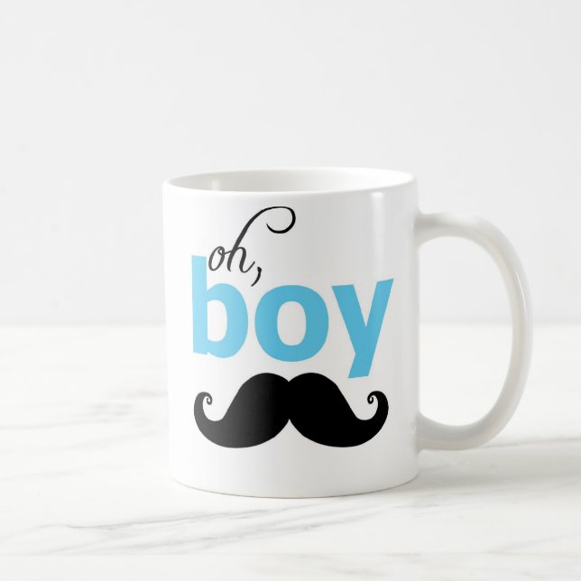Caneca De Café Blue Oh Boy Mustache Statement Mug (Direita)