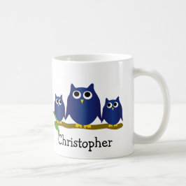 Caneca De Café Blue Owls Design Personalised