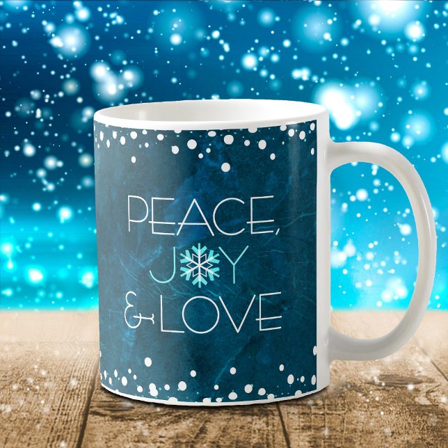 Caneca De Café Blue Peace Joy Love Snowflaay Holiday Modern Bold (Criador carregado)